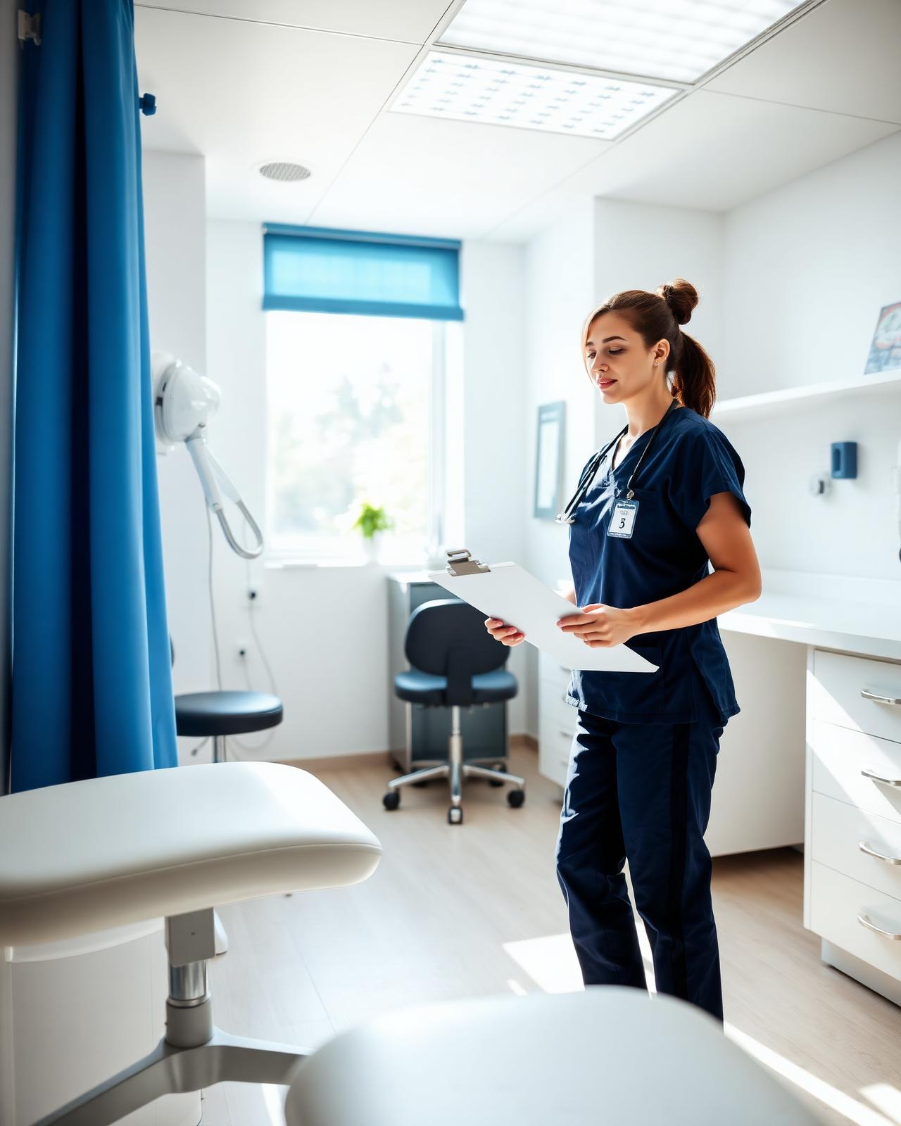 Nurse practitioner in a modern retail clinic exam room